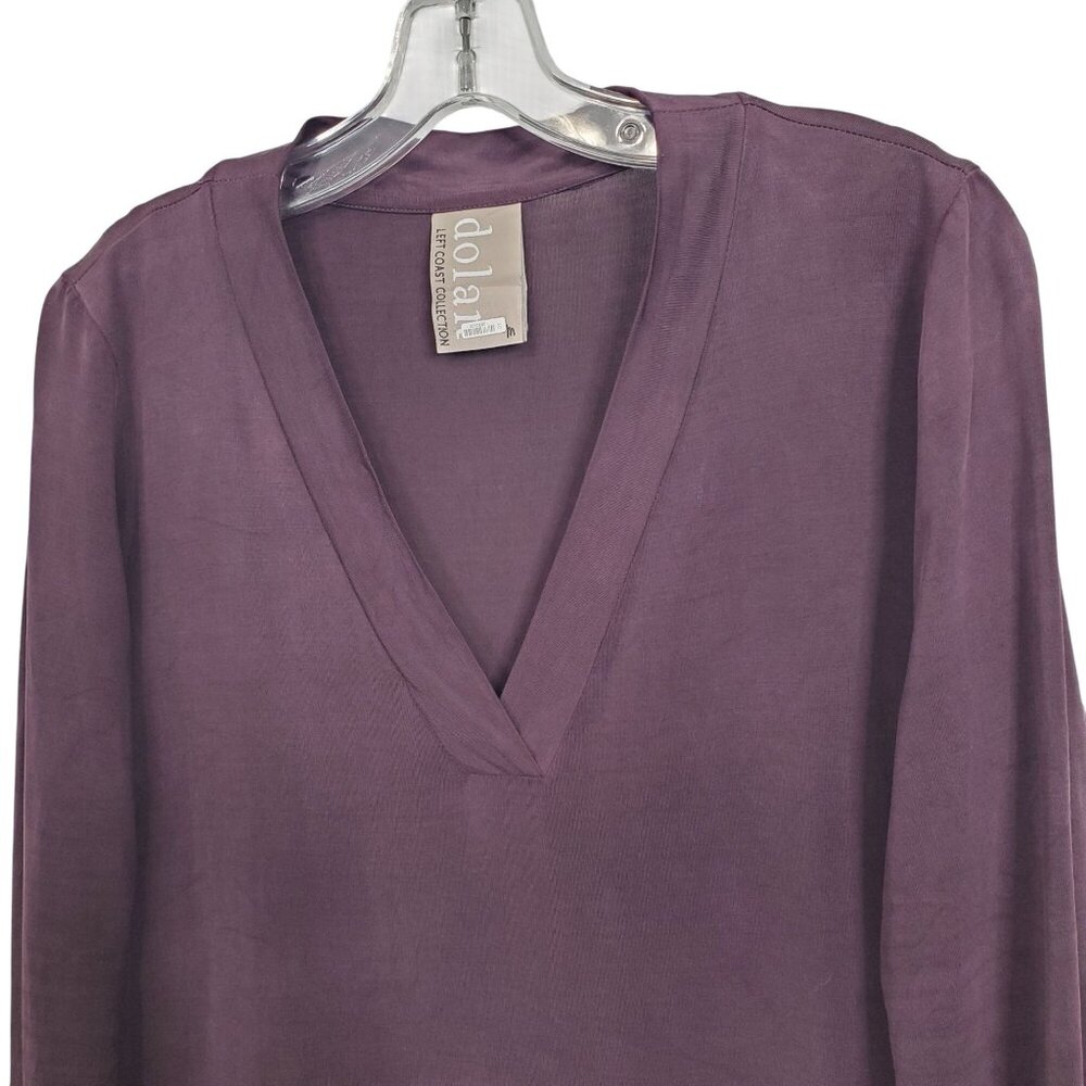 Dolan Left Coast Size M Dress Long Sleeve Silky Swing V Neck Relaxed Fit Pockets - Picture 7 of 11